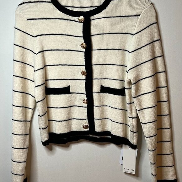COMMENSE Striped Crop Cardigan Size M - Picture 3 of 6